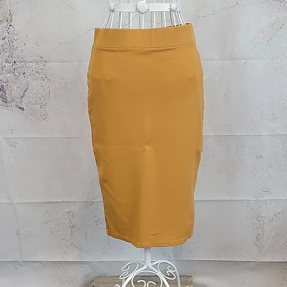 Iris pencil skirt in mustard yellow pull-on style midi Women's Size M